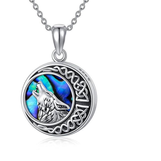 Wolf Gifts 925 Sterling Silver Celtic Moon Wolf Pendant Necklace for Women Men, Wolf Locket Necklace Birthday Jewelry for Girls