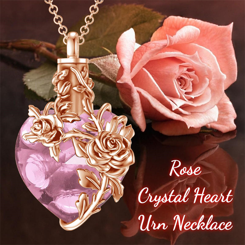 Sterling Silver Heart Crystal Rose Urn Necklaces for Ashes for Women