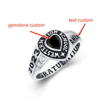 Sterling Silver Moissanite Moss Agate Onyx Personalized Class Ring Graduation Ring for Women
