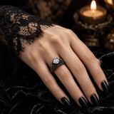 Sterling Silver 10K 14K 18K Gold Moissanite Gothic Black  Engagement Wedding Ring  for Women Halloween Gift