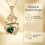 14K Gold Plated Heart Birthstone Anchor Necklace Engraved with Hope Faith Love