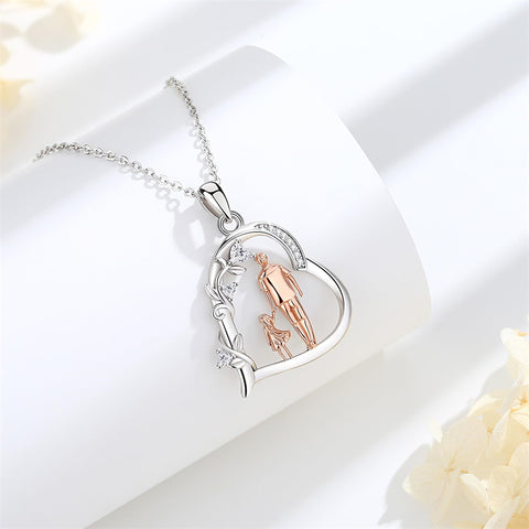 Sterling Silver Cubic Zirconia Mother Daughter Father Daughter Pendant Necklace
