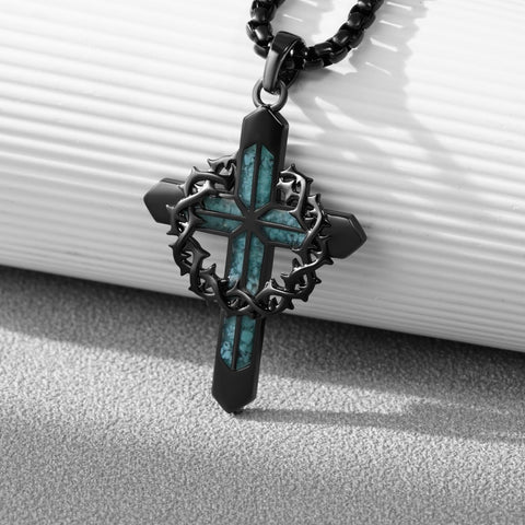 14K Gold Plated Turquoise Wolf Thor's Hammer Ankh Dragon Lion Compass Crucifix Pendant Necklace for Men