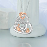 Sterling Silver Cubic Zirconia Dinosaur with 1 2 3 4  Cubs Pendant Necklace