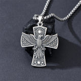 Sterling Silver Eagle Cross Religious Pendant Necklace