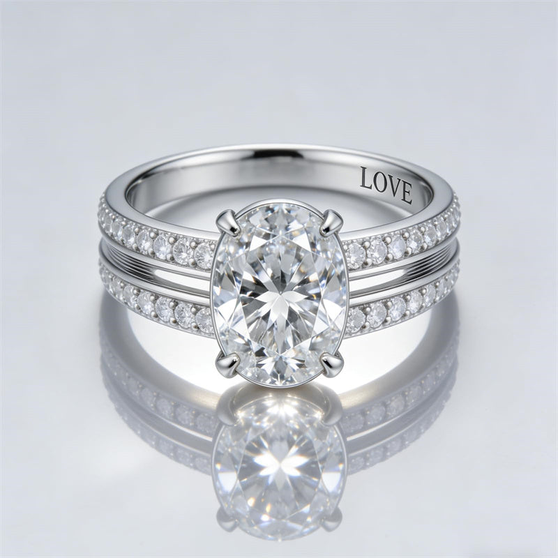 Sterling Silver 10K 14K 18K Gold Personalized Engraved Moissanite Wedding Engagement Promise Band Ring
