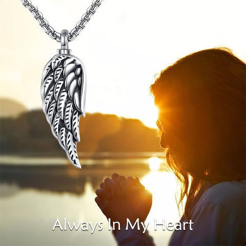 925 Sterling Silver Wing Urn Necklace for Ashes Necklace Angel Wing Cremation Jewelry Memory