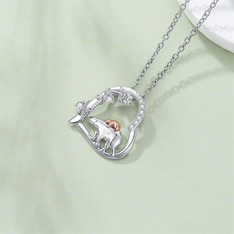 Sterling Silver Cubic Zircon Mother Daughter Mama Bear Giraffe Elephants Otters Penguins Heart Pendant Necklace