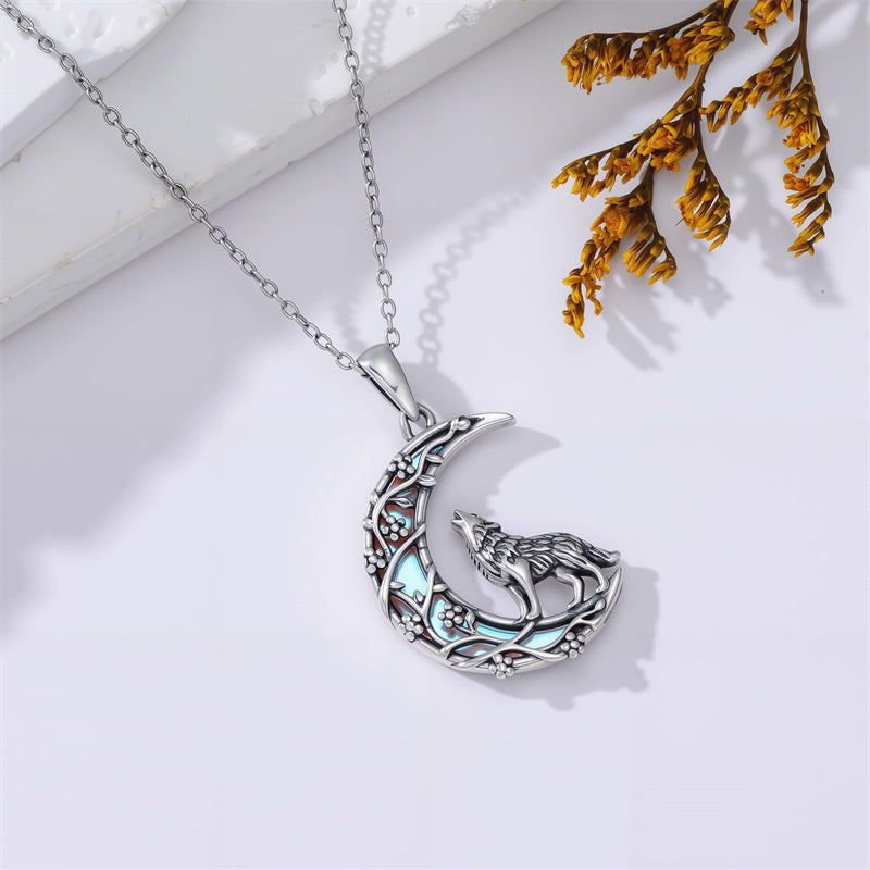 Sterling Silver Moonstone Wolf Cat Koala  Lion Moon Pendant Necklace