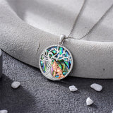 Sterling Silver Abalone Shell Tree of Life Lion Wolf Cat Dog Pendant Necklace