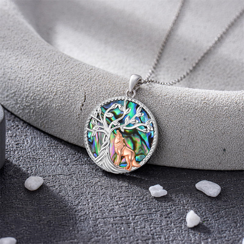 Sterling Silver Abalone Shell Tree of Life Lion Wolf Cat Dog Pendant Necklace