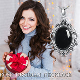 Sterling Silver Blue Sandstone Moonstone Turquoise Obsidian Vintage Rose Pendant Necklace