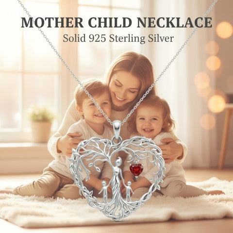 Sterling Silver Heart Pendant Birthstone Tree of Life Mother Child Family Necklace