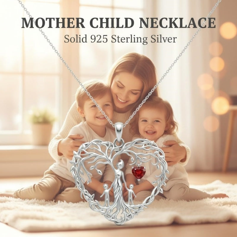 Sterling Silver Heart Pendant Birthstone Tree of Life Mother Child Family Necklace
