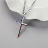 925 Sterling Silver Cross Pendant Necklace for Men Boys with 3mm Diamond-Cut Figaro Chain 22+2 inches