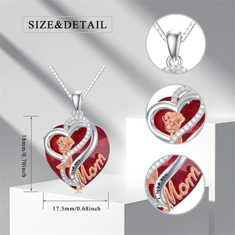 Sterling Silver Birthstone Heart Rose Pendant Necklace With Engraved