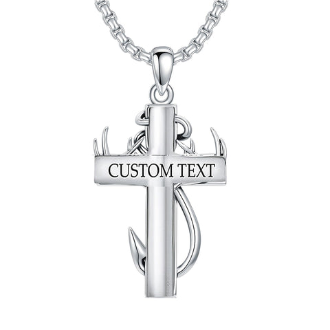 Sterling Silver Deer Antler Fish Hook & Cross Urn Necklace for Ashes