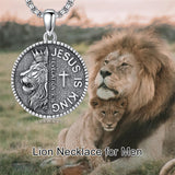 Sterling Silver Faith Bible Lion Pendant Necklace for Men