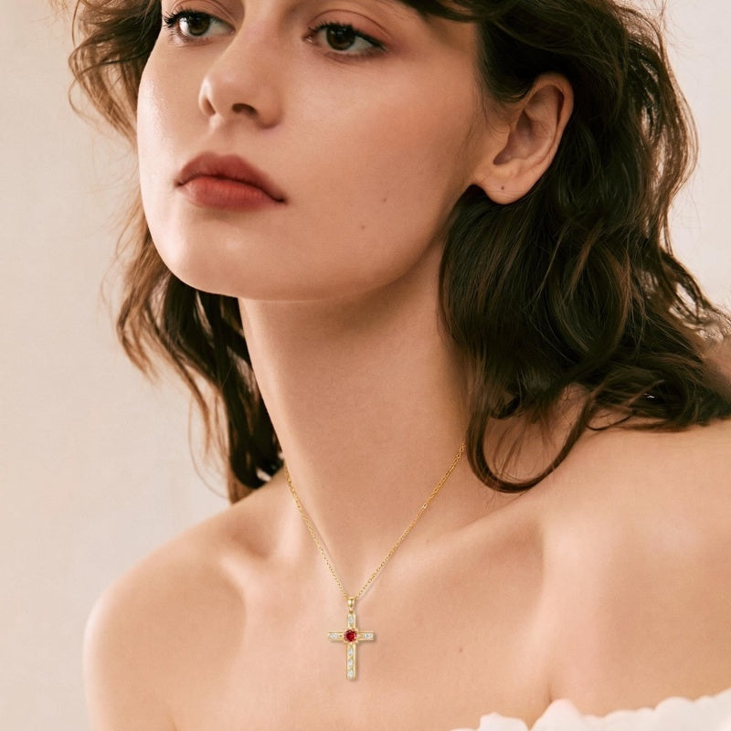14K Gold Plated Birthstone Infinity  Cross Pendant NecklaceJewelry for Women