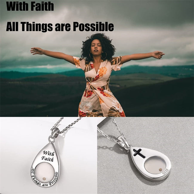 Sterling Silver Teardrop Mustard Seed Necklace With Faith All Things are Possible Inspirational Necklace Jewelry