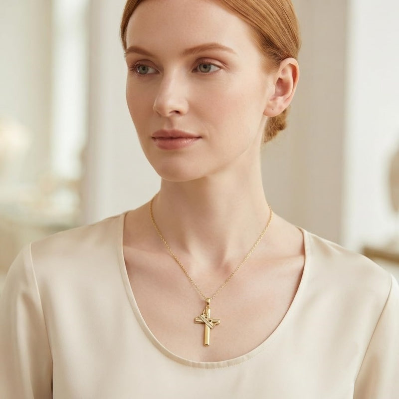 14K Gold Plated Birthstone Infinity  Cross Pendant NecklaceJewelry for Women