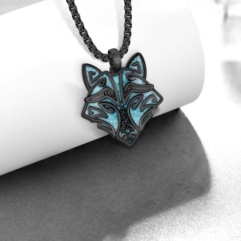 14K Gold Plated Turquoise Wolf Thor's Hammer Ankh Dragon Lion Compass Crucifix Pendant Necklace for Men