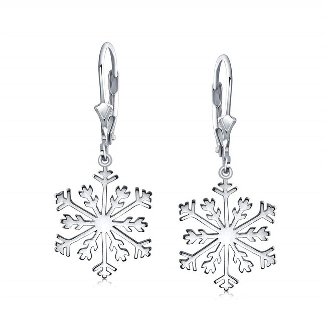 Classic Christmas Holiday Party Snowflake Dangle Earrings Pendant Necklace For Women Teen Polished .925 Sterling Silver Leverback