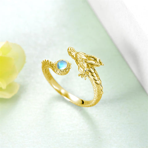 Sterling Silver Moonstone Dragon Ring
