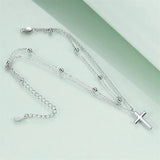 925 Sterling Silver Cross Anklet Dauble Chain Jewelry Brithday Gifts for Women Girls