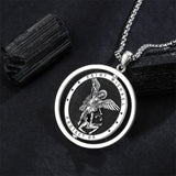 St Michael Necklace for Men Sterling Silver Amulet Pendant with 22+2 Inch Stainless Steel Chain Jewelry for Men & Women