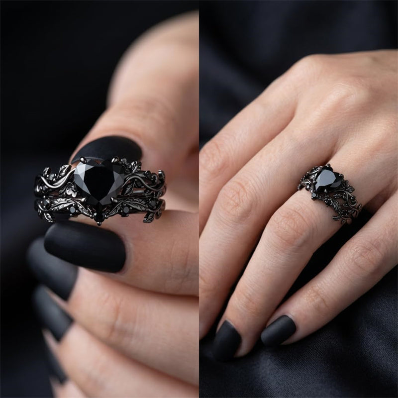 Sterling Silver 10K  14K  18K Gold 1CT-4CT Black Onyx Engagement Ring Gothic Wedding Promise Ring