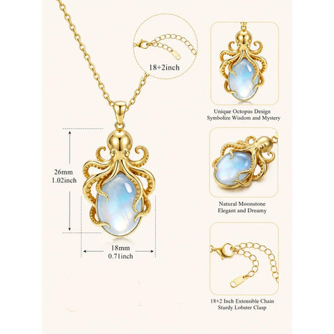 14K Gold Plated Moonstone Octopus Sea Turtle Conch Shell Starfish Seashell Ocean Necklace for Women