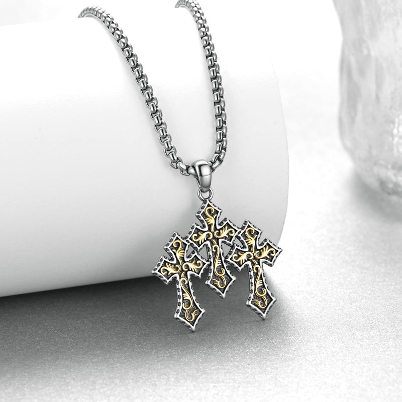 14K Gold Plated Turquoise Malachite Abalone Shell Cross Pendant Necklace for Men