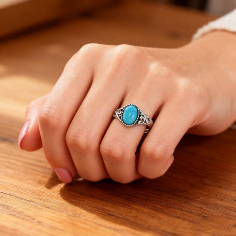 14K Gold Plated Turquoise Ring Western Jewelry Anniversary Birthday Gift for Women