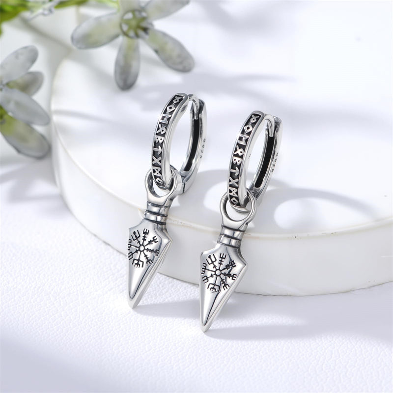 Sterling Silver Viking Raven Stud Dangle Earrings