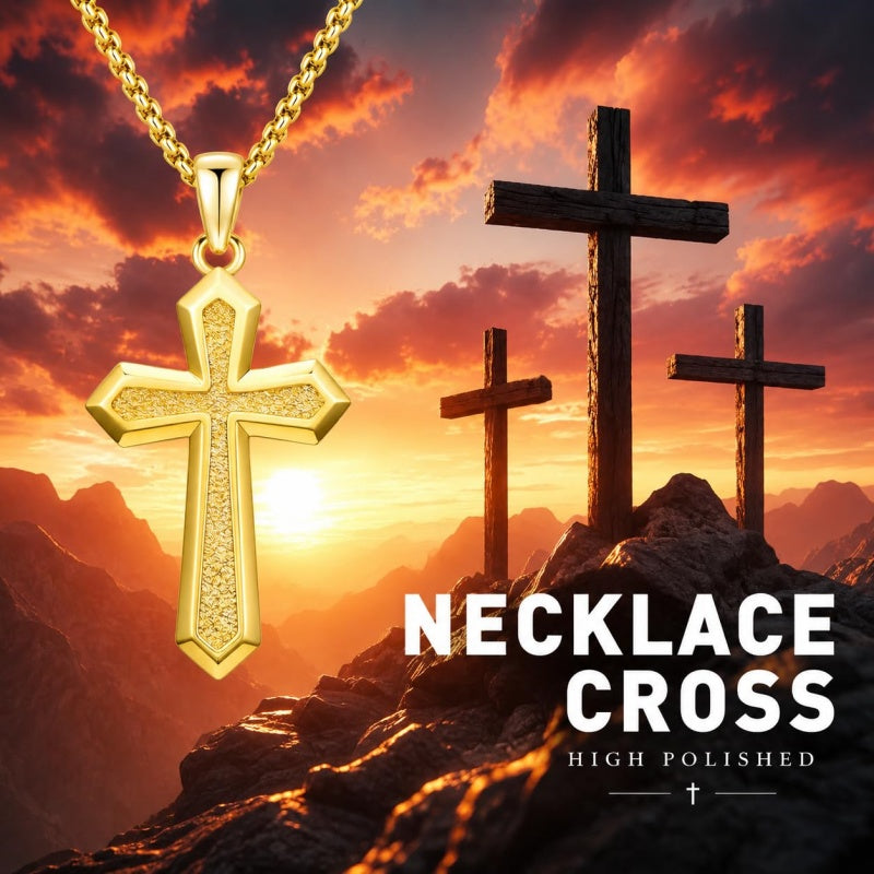 14K Gold Plated Cross Pendant Necklace for Men