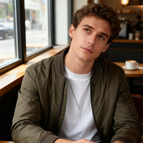 Sterling Silver Star Of David  Cross Pendant Necklace