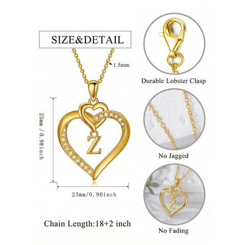 Heart Initial A-Z Pendant Necklace for 14K Gold Plated Women Initials Jewelry Gifts