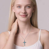 14K Gold Plated Turquoise Cross Pendant Necklace Western Jewelry for Women