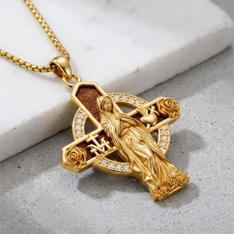 St Michael St Benedict  St Christopher Virgin MaryPendant Necklace 14K Gold Plated Christian Catholic Jewelry