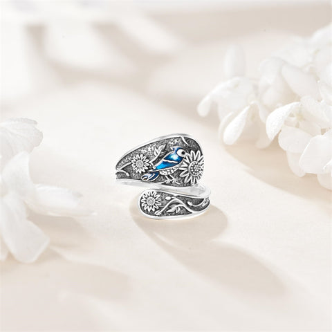 Sterling Silver Blue Jay Adjustable Spoon Ring