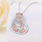 Sterling Silver Cubic Zirconia Dinosaur with 1 2 3 4  Cubs Pendant Necklace