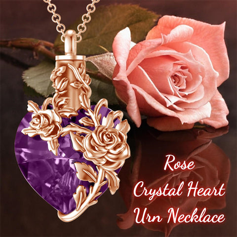 Sterling Silver Heart Crystal Rose Urn Necklaces for Ashes for Women