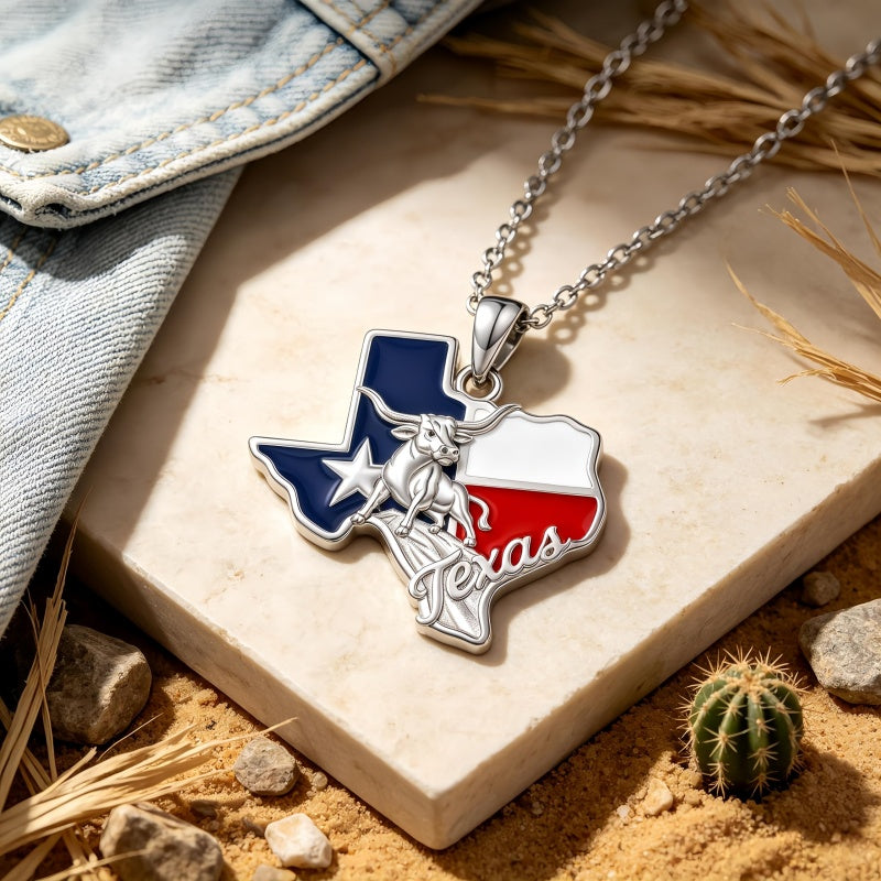 Sterling Silver  Bluebonnets Cow Skull Cowboy Hat Boot Cactus Cowgirl Texas Necklace Texas Necklace