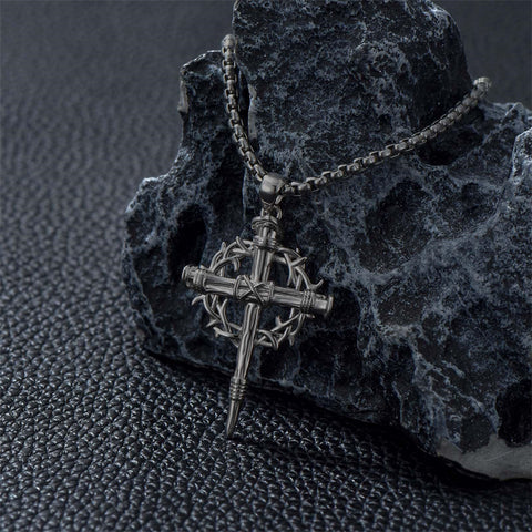 Sterling Silver Nail Cross Pendant Necklace for Men