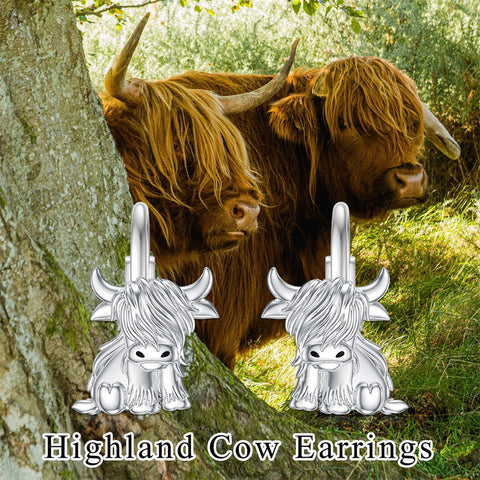 Highland Cow Dangle Earrings 925 Sterling Sliver Cow Drop Earrings Christmas gift for Women Girls