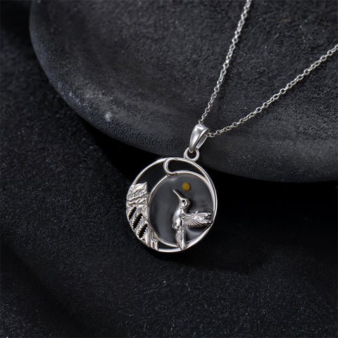 Sterling Silver Mustard Seed Black Cat Hummingbird Cross and Mountain Mountain Turquoise Sun and Moon Pendant Necklace