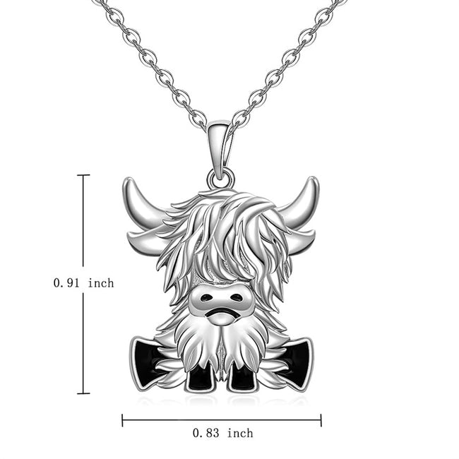 Highland Cow Pendant Necklace 925 Sterling Silver Scotland Cow Jewelry Birthday Gifts for Women Her Girls Sister
