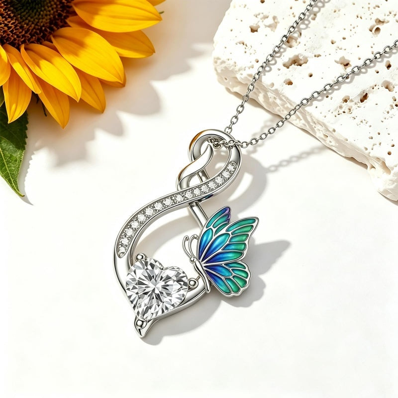 Sterling Silver 12 Month Birthstone Infinity Heart Animal Pendant Necklace Christmas Birthday Jewelry Gift