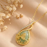 14K Gold Plated Jade Hummingbird Butterfly Dragonfly Turtle Animal Pendant Necklace